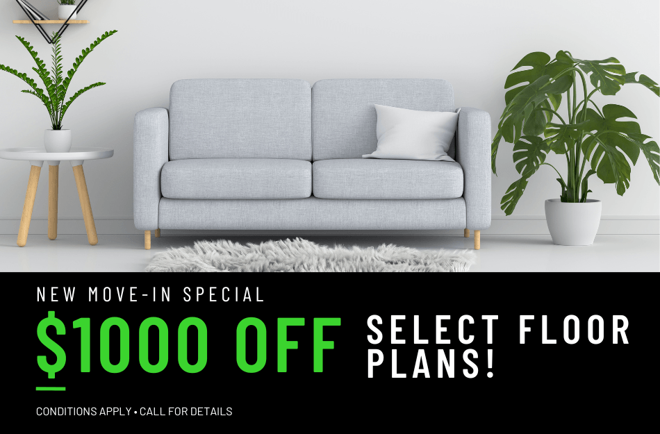 Get $1000 off on select apartments for a limited time! Conditions apply, call for details.